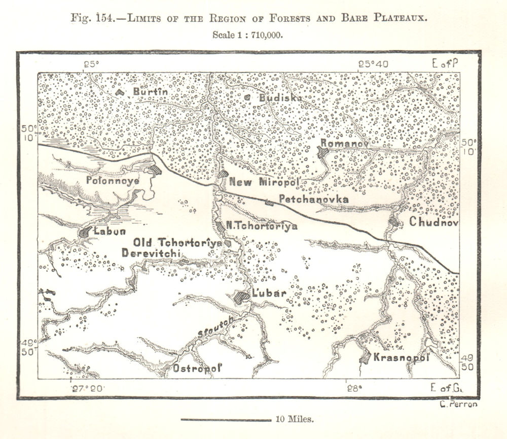 Associate Product Limits of the Region of Forests and Bare Plateaux. Ukraine. Sketch map 1885