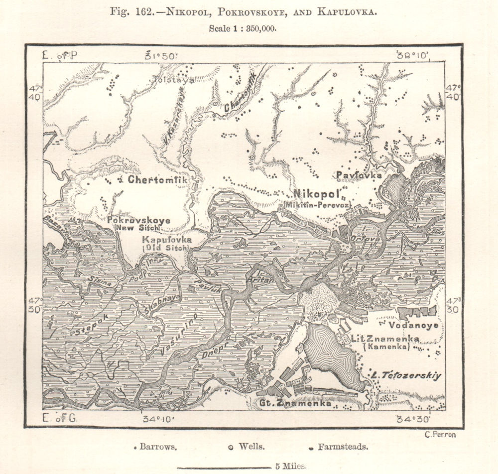 Associate Product Nikopol, Pokrovsk, and Kapulivka. Ukraine. Sketch map 1885 old antique