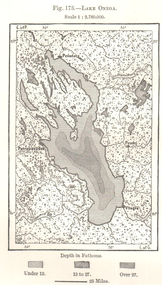 Lake Onega. Russia. Petrozavodsk. Sketch map 1885 old antique plan chart