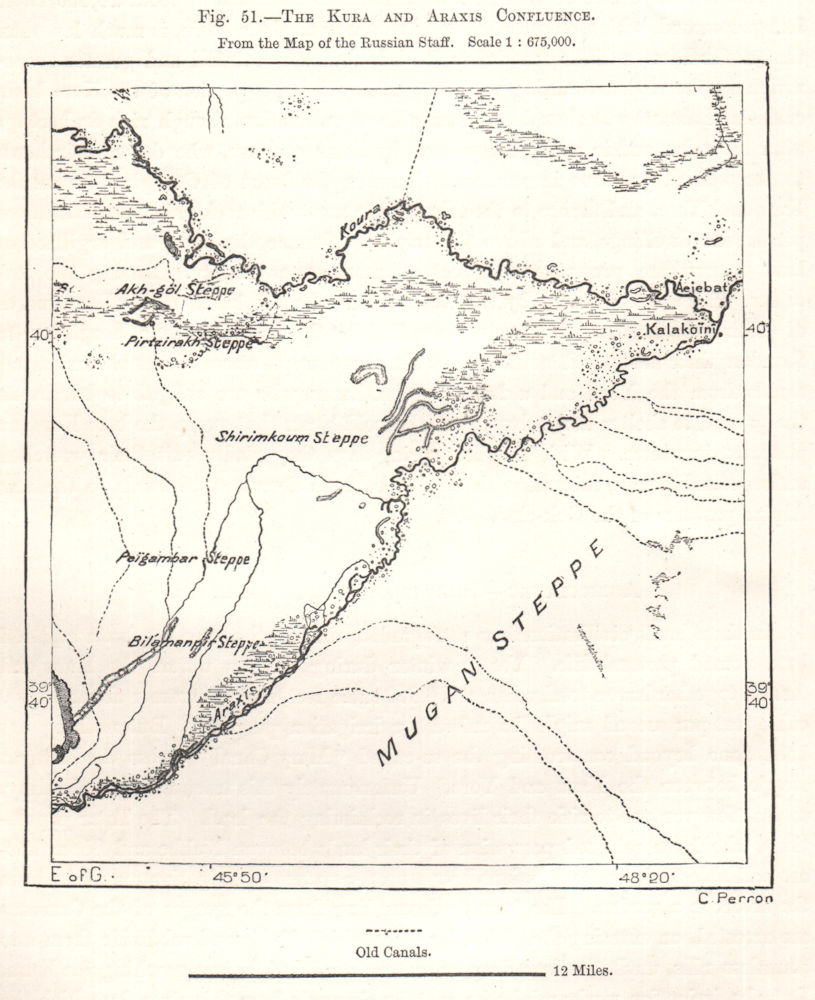 Associate Product The Mtkvari and Aras Confluence. Azerbaijan. Sketch map 1885 old antique