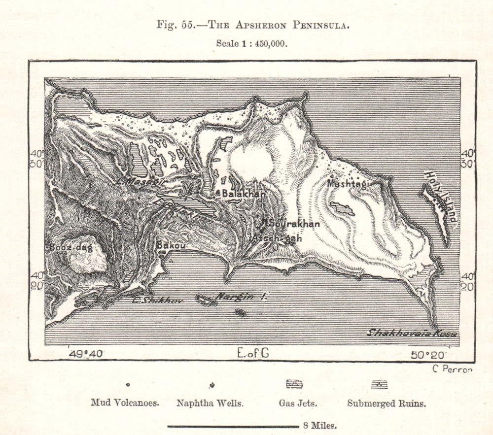 Associate Product The Absheron Peninsula. Azerbaijan. Sketch map 1885 old antique plan chart