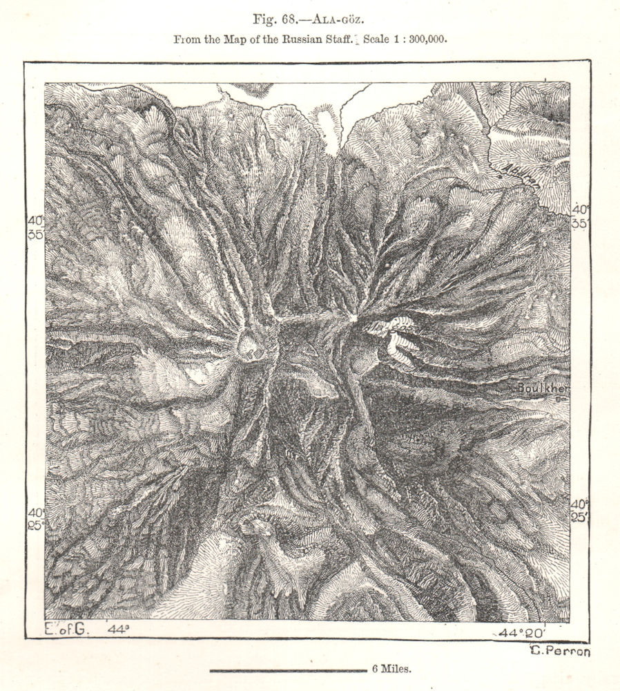 Associate Product Aragats from the Map of the Russian Staff. Armenia. Sketch map 1885 old