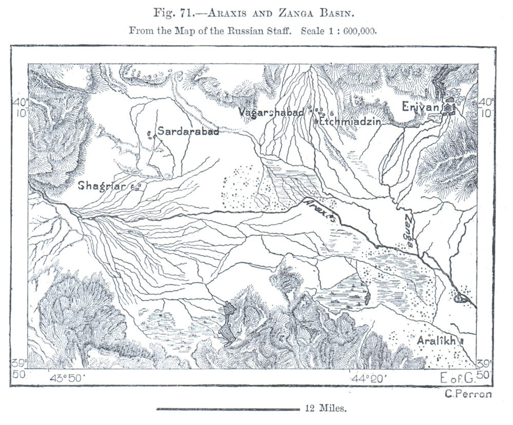 Aras & Zanga Basin form the Map of the Russian Staff. Armenia. Sketch map 1885