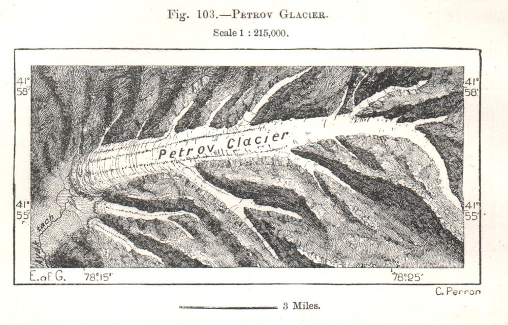 Petrov Glacier. Kyrgystan. Sketch map 1885 old antique vintage plan chart