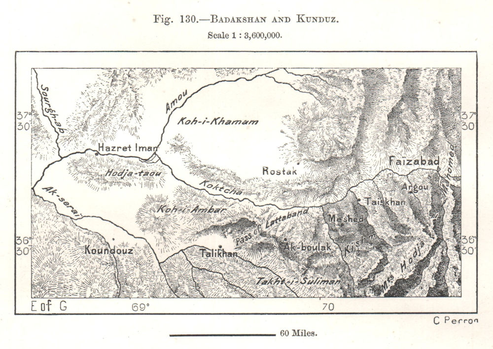 Associate Product Badakhshan and Kunduz. Taleqan. Afghanistan. Sketch map 1885 old antique