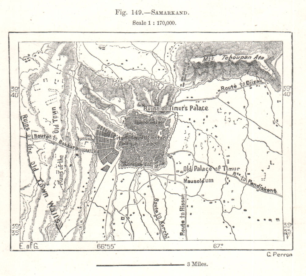 Samarkand and environs. Uzbekistan. Sketch map 1885 old antique plan chart
