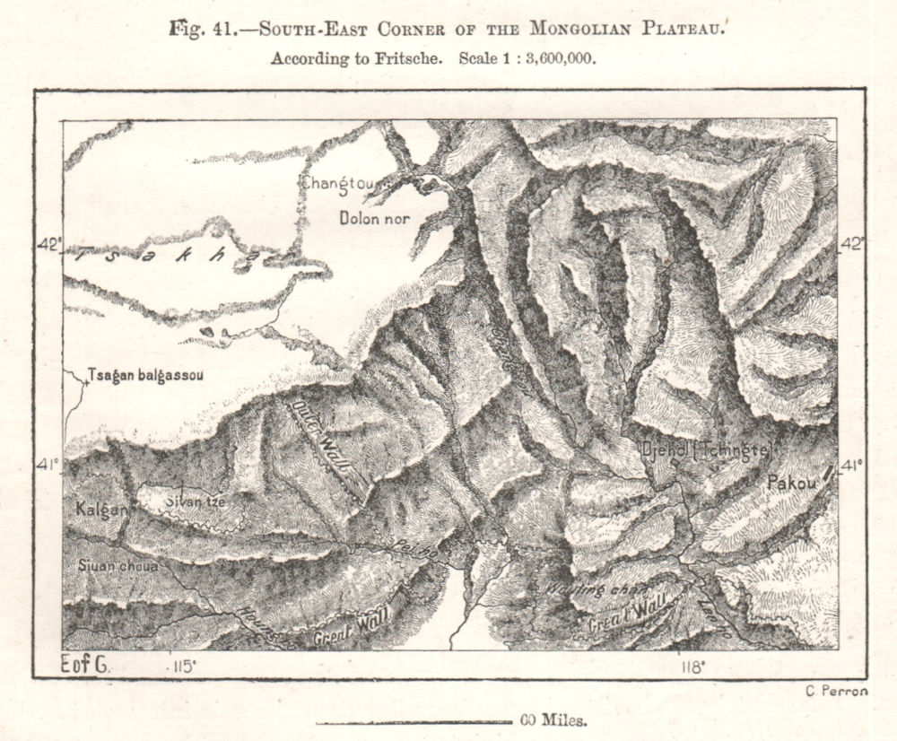 Associate Product Mongolian Plateau south east corner, per Fritsche. China. Sketch map 1885