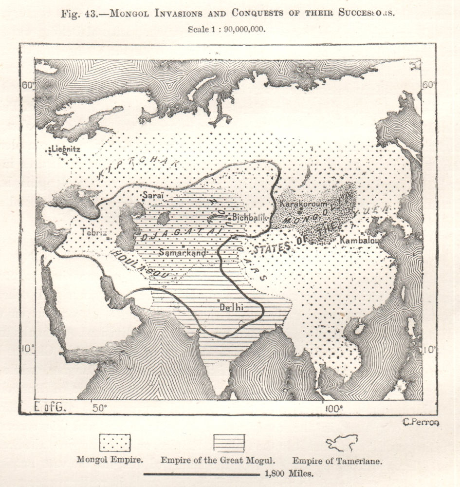 Mongol invasions & conquests. Great Mogul Tamerlane. Asia. Sketch map 1885