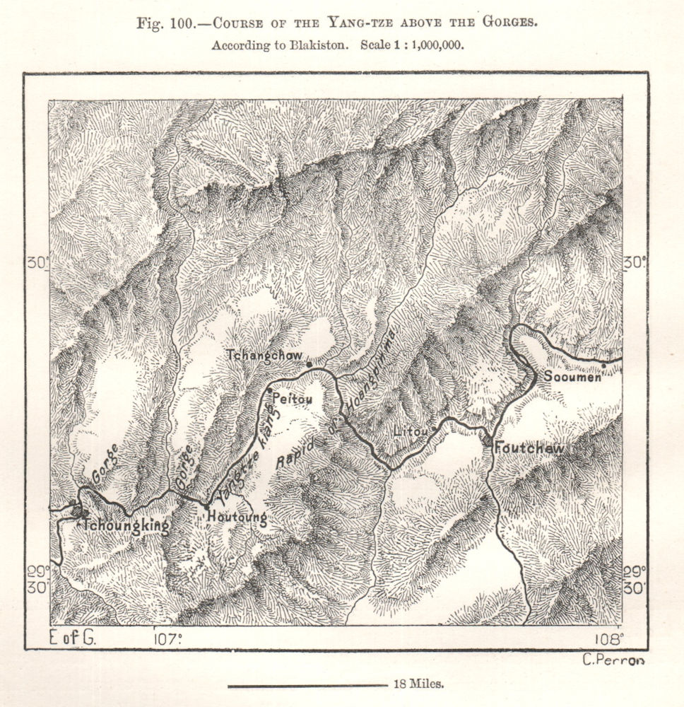 Associate Product Yangtze river above the Gorges. Chongqing Changshou. Blakiston. Sketch map 1885