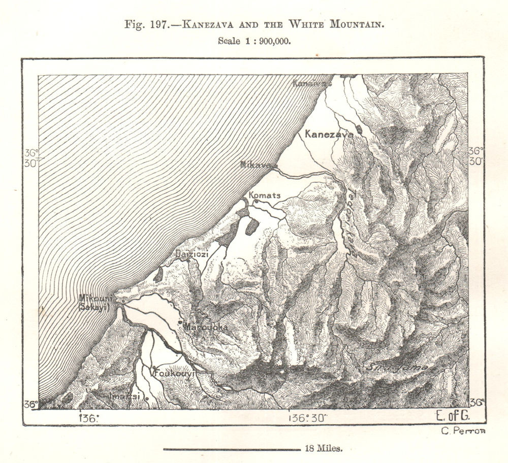 Associate Product Kanazawa & the White Mountains (Mount Hakusan). Ishikawa. Japan. Sketch map 1885