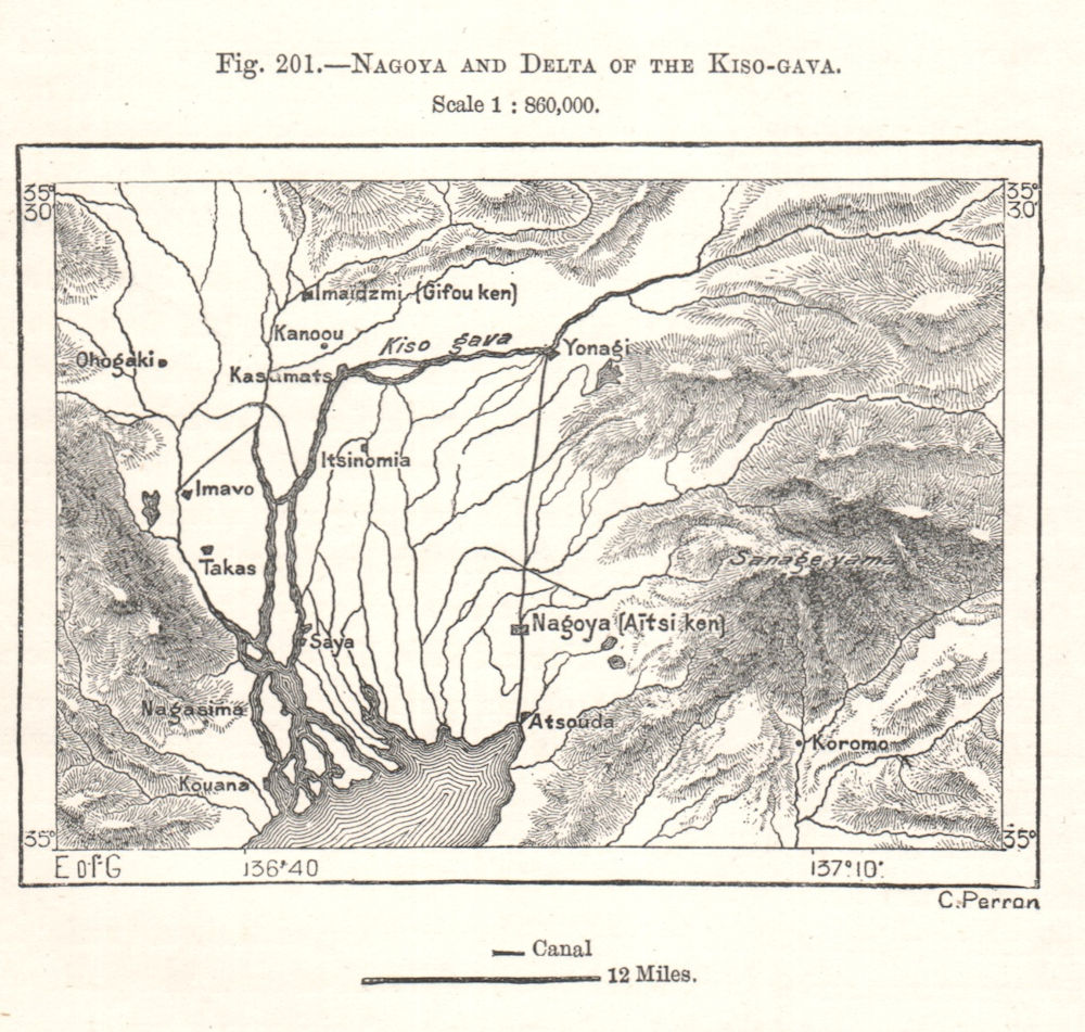 Associate Product Nagoya and Delta of the Kiso-gawa River. Japan. Sketch map 1885 old