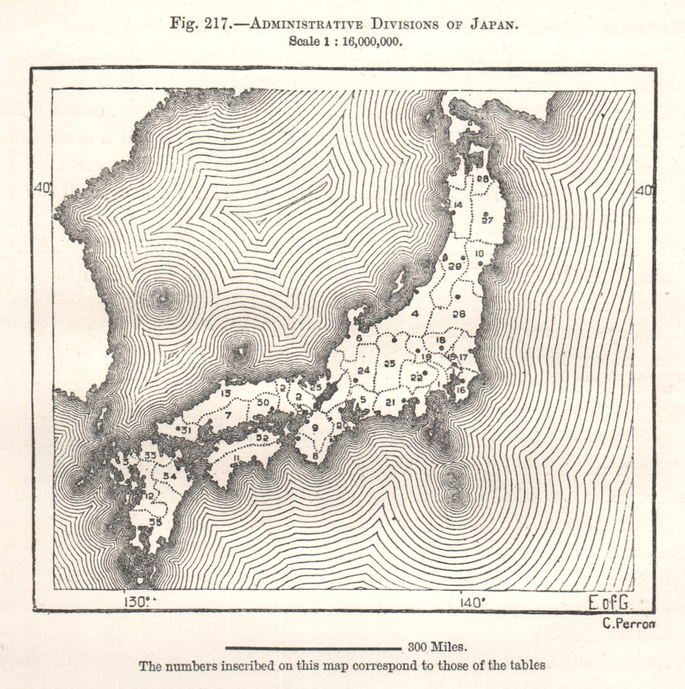 Administrative Divisions of Japan. Sketch map 1885 old antique plan chart