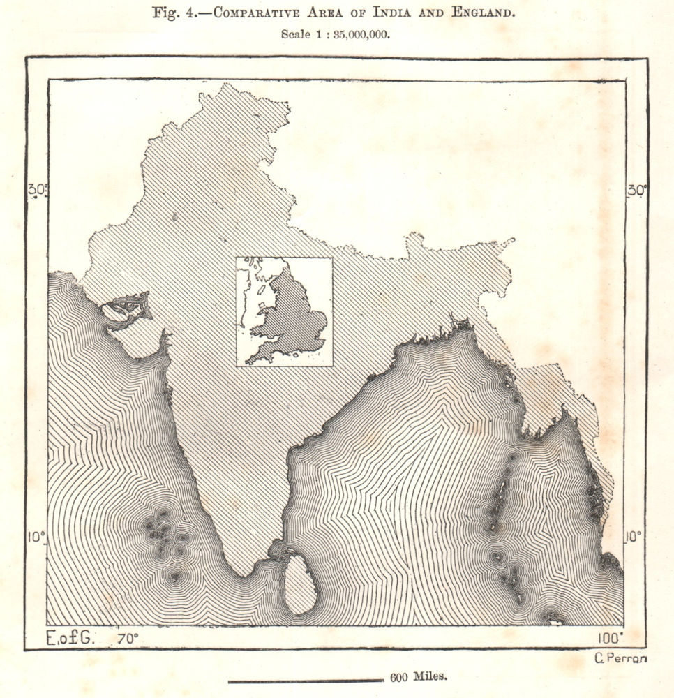Associate Product Comparative Area of India and England. Sketch map 1885 old antique chart