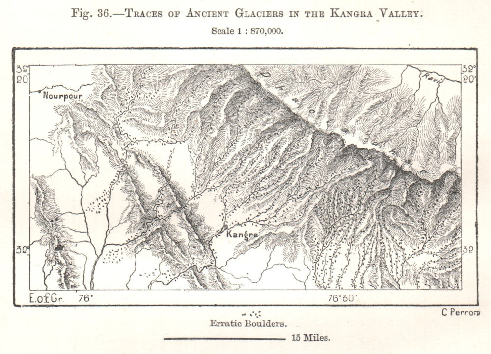 Associate Product Traces of Ancient Glaciers, Kangra Valley. Himalayas. India. Sketch map 1885