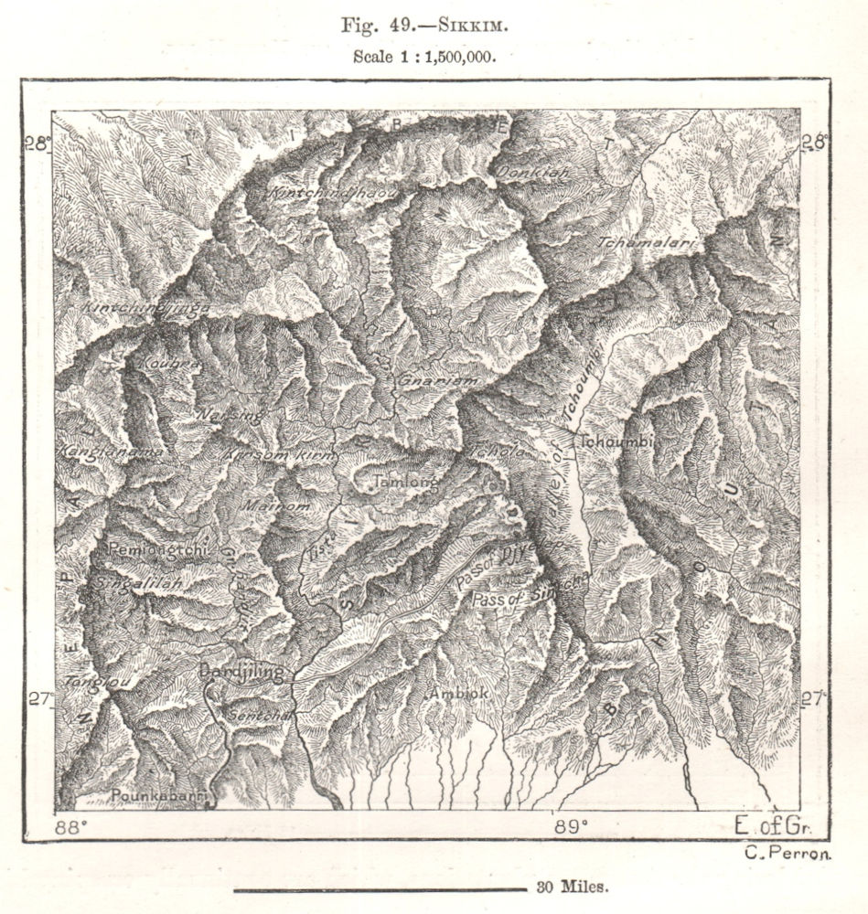 Sikkim. India. Sketch map 1885 old antique vintage plan chart