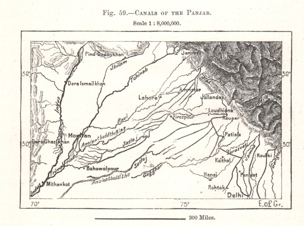 Associate Product Canals of the Punjab. Multan. Pakistan India. Sketch map 1885 old antique