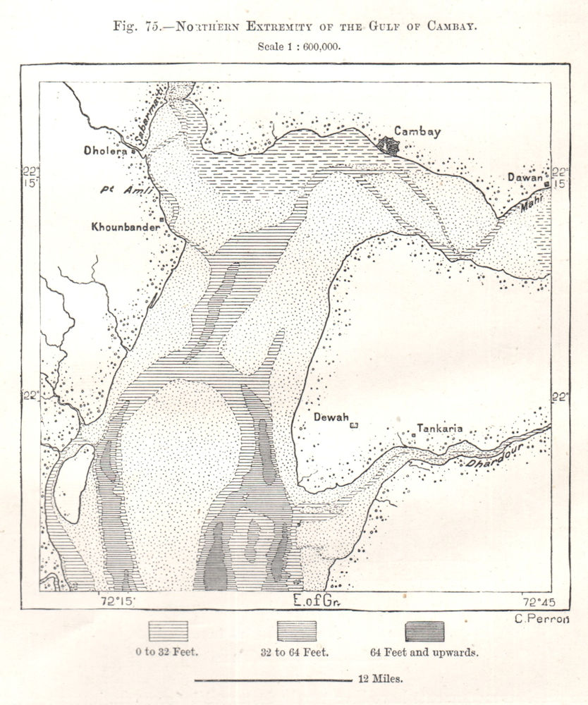Associate Product Northern Extremity of the Gulf of Khambhat. India. Sketch map 1885 old