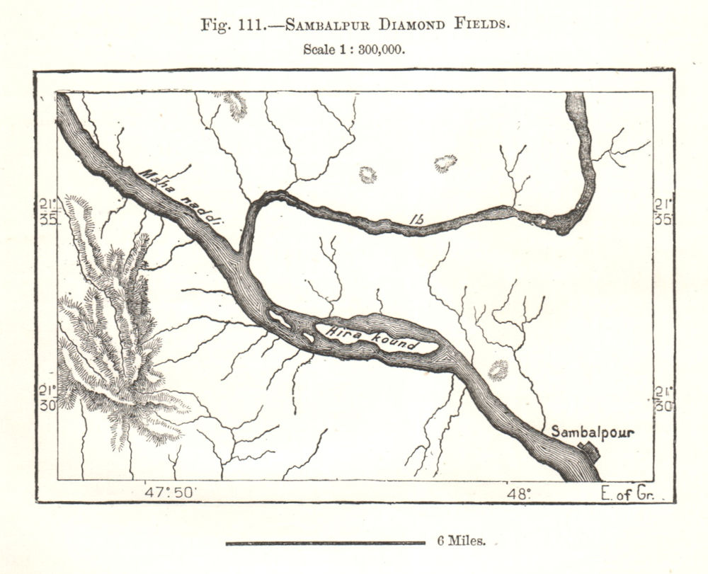 Sambalpur Diamond Fields. India. Sketch map 1885 old antique plan chart