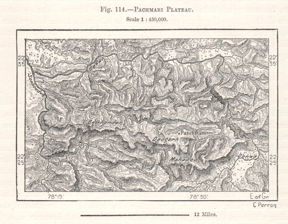 Associate Product Pachmarhi Plateau. Deogarh. India. Sketch map 1885 old antique plan chart