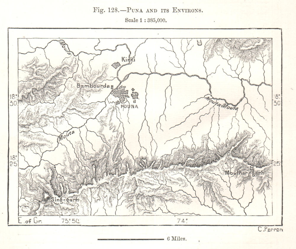 Associate Product Pune and its Environs. India. Sketch map 1885 old antique plan chart