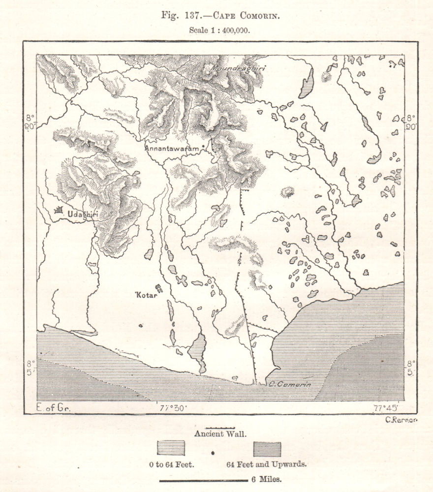 Associate Product Kanyakumari. Cape Comorin India. Sketch map 1885 old antique plan chart