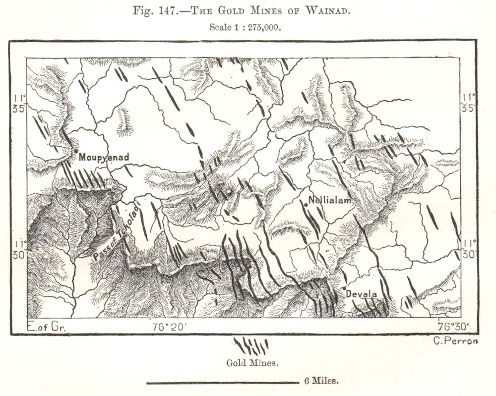 Associate Product The Gold Mines of Wayanad. India. Sketch map 1885 antique plan chart