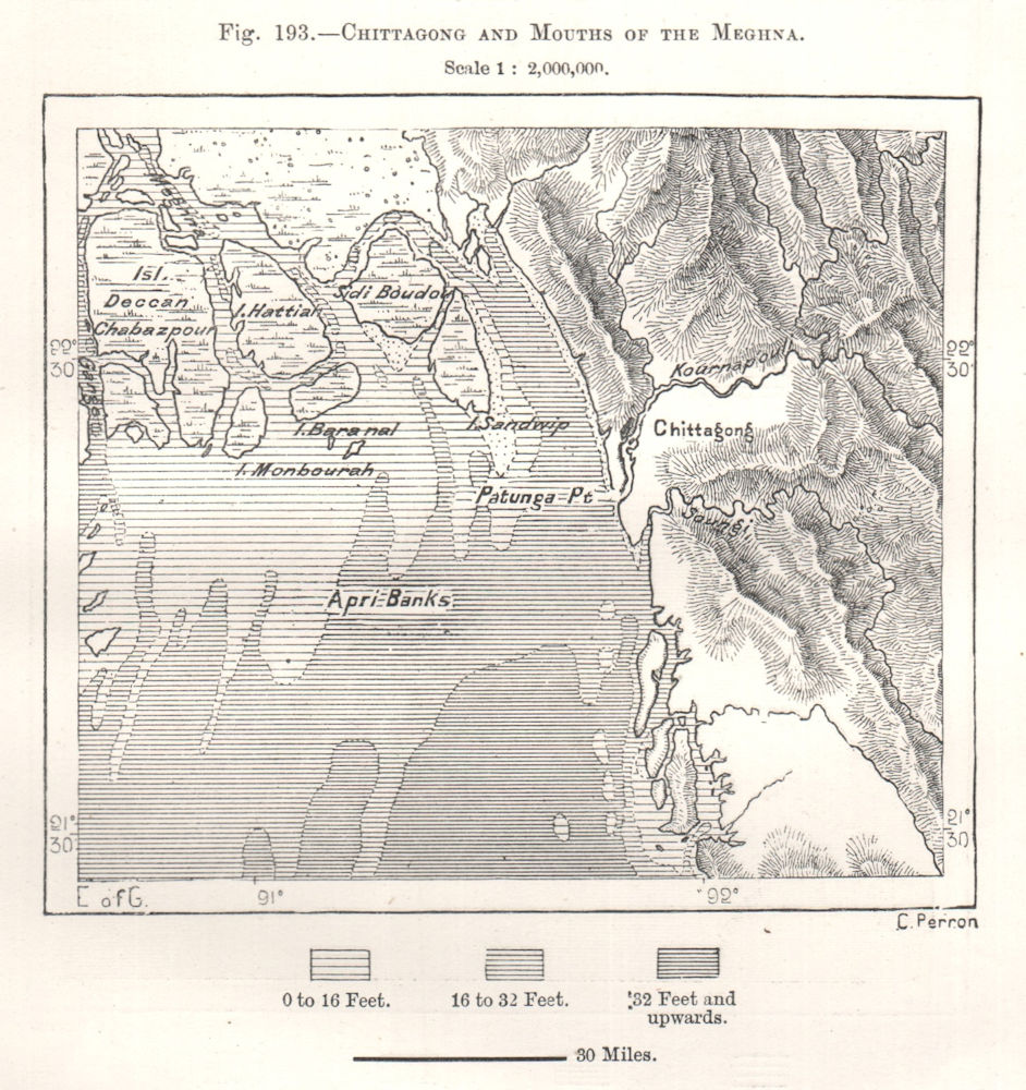 Chittagong (Chotogram) and Mouths of the Meghna. Bangladesh. Sketch map 1885