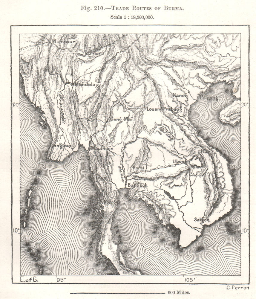 Associate Product Trade Routes of Burma Myanmar Indochina. Sketch map 1885 old antique chart