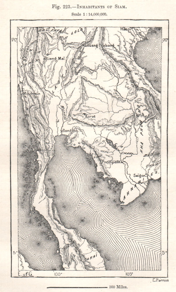 Inhabitants of Siam. Thailand. Sketch map 1885 old antique plan chart