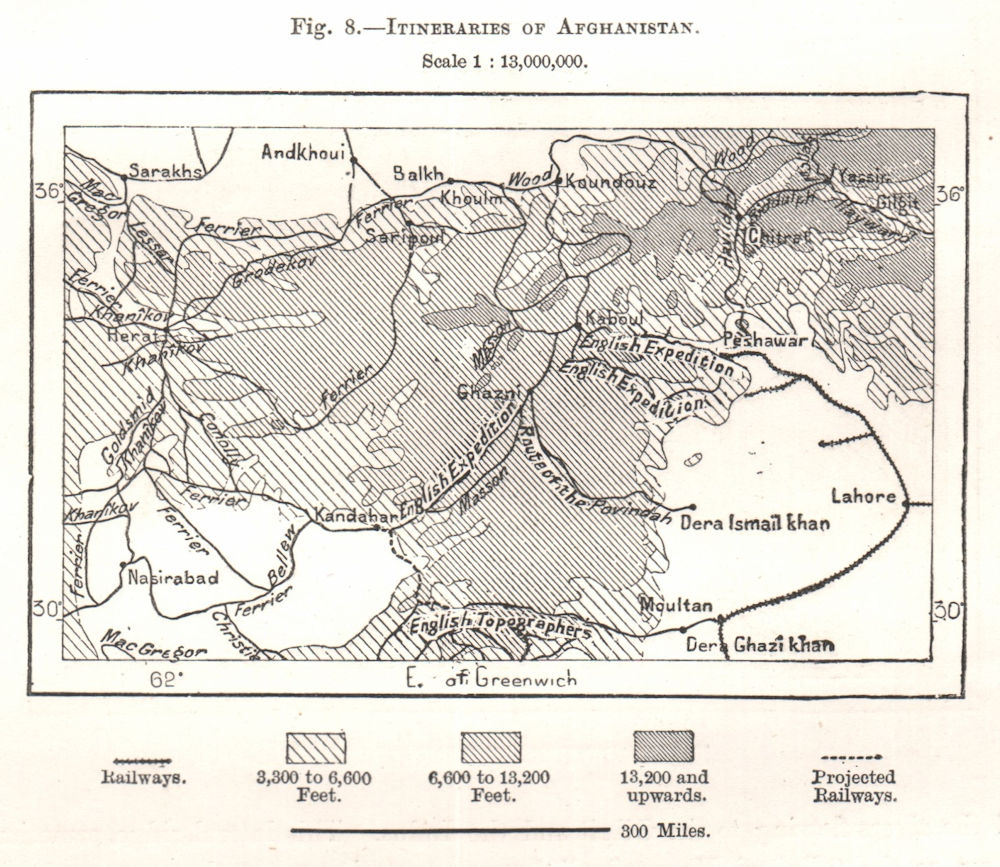 Associate Product Explorers' itineraries of Afghanistan. Sketch map 1885 old antique chart