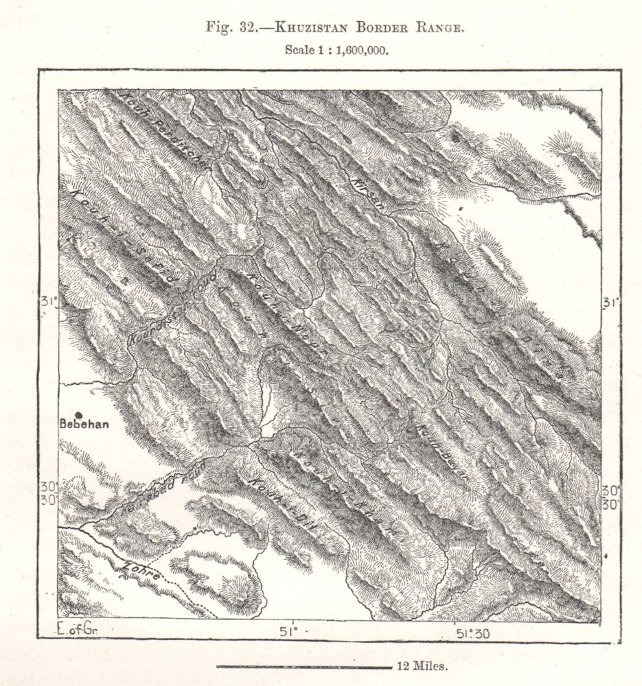 Khuzestan Border Range. Iran. Sketch map 1885 old antique plan chart