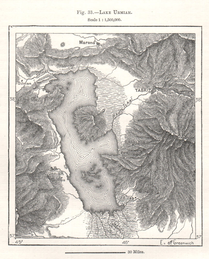 Lake Urmia. Iran. Sketch map 1885 old antique vintage plan chart