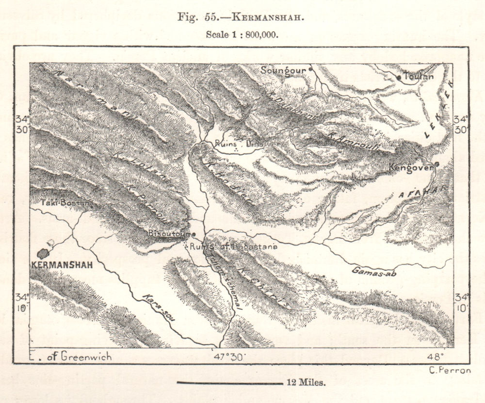 Kermanshah. Iran. Sketch map 1885 old antique vintage plan chart