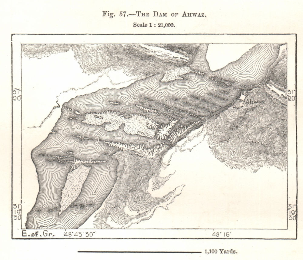 The Dam of Ahvaz. Iran. Sketch map 1885 old antique vintage plan chart