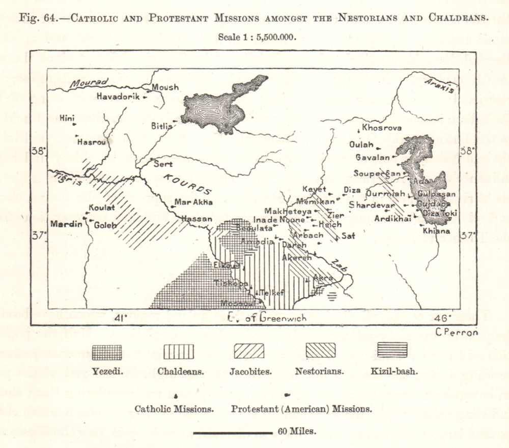 Catholic & Protestant Missions. Nestorians & Chaldeans. Turkey. Sketch map 1885