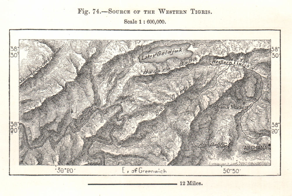 Associate Product Source of the Western Tigris. Lake Hazar Gölü. Turkey. Sketch map 1885 old