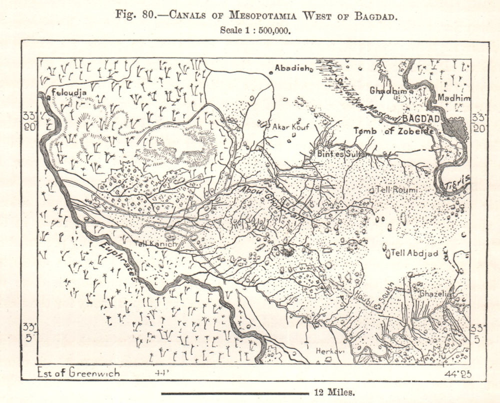 Associate Product Canals of Mesopotamia West of Baghdad. Iraq. Sketch map 1885 old antique