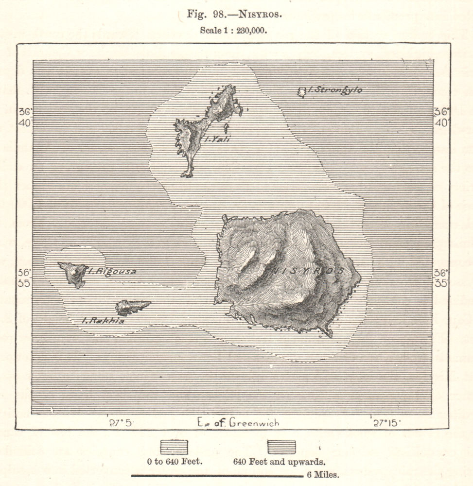 Nisyros. Greece. Sketch map 1885 old antique vintage plan chart
