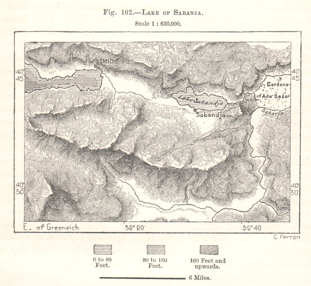 Associate Product Lake of Sapanca. Turkey. Sketch map 1885 old antique vintage plan chart