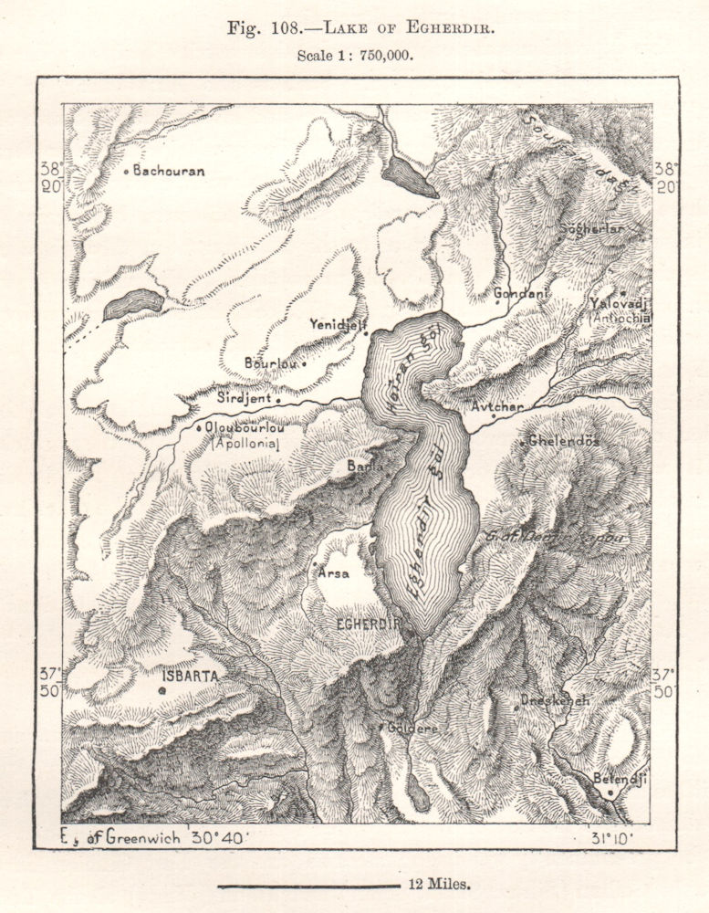Associate Product Lake of Egirdir. Turkey. Sketch map 1885 old antique vintage plan chart