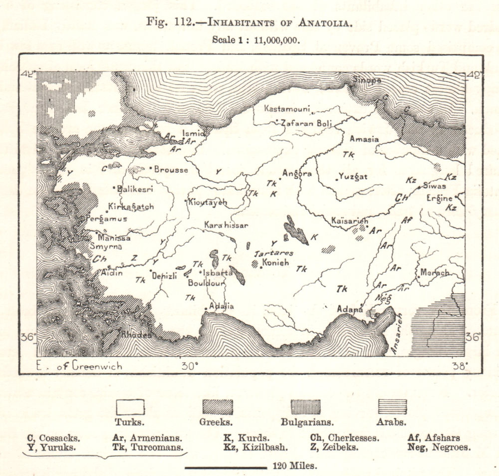 Associate Product Inhabitants of Anatolia. Turkey. Sketch map 1885 old antique plan chart