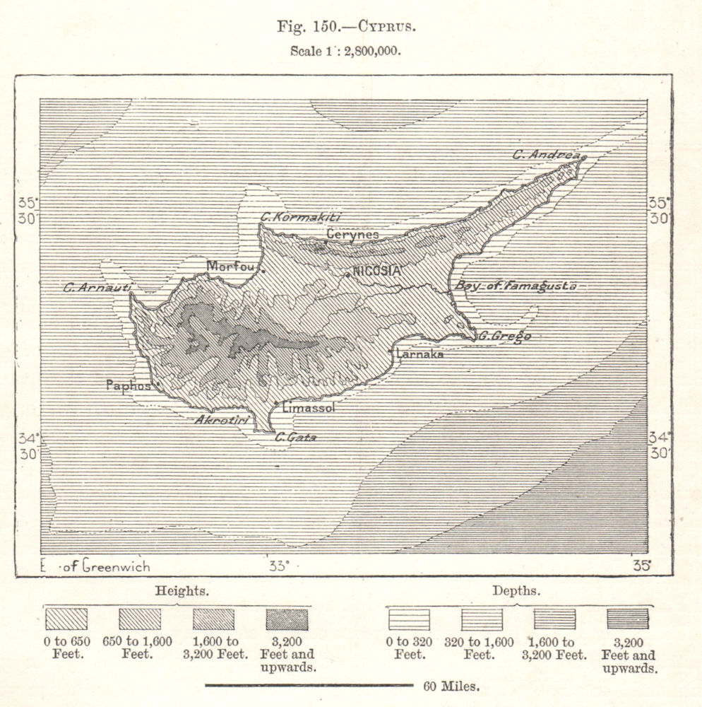Cyprus. Sketch map 1885 old antique vintage plan chart