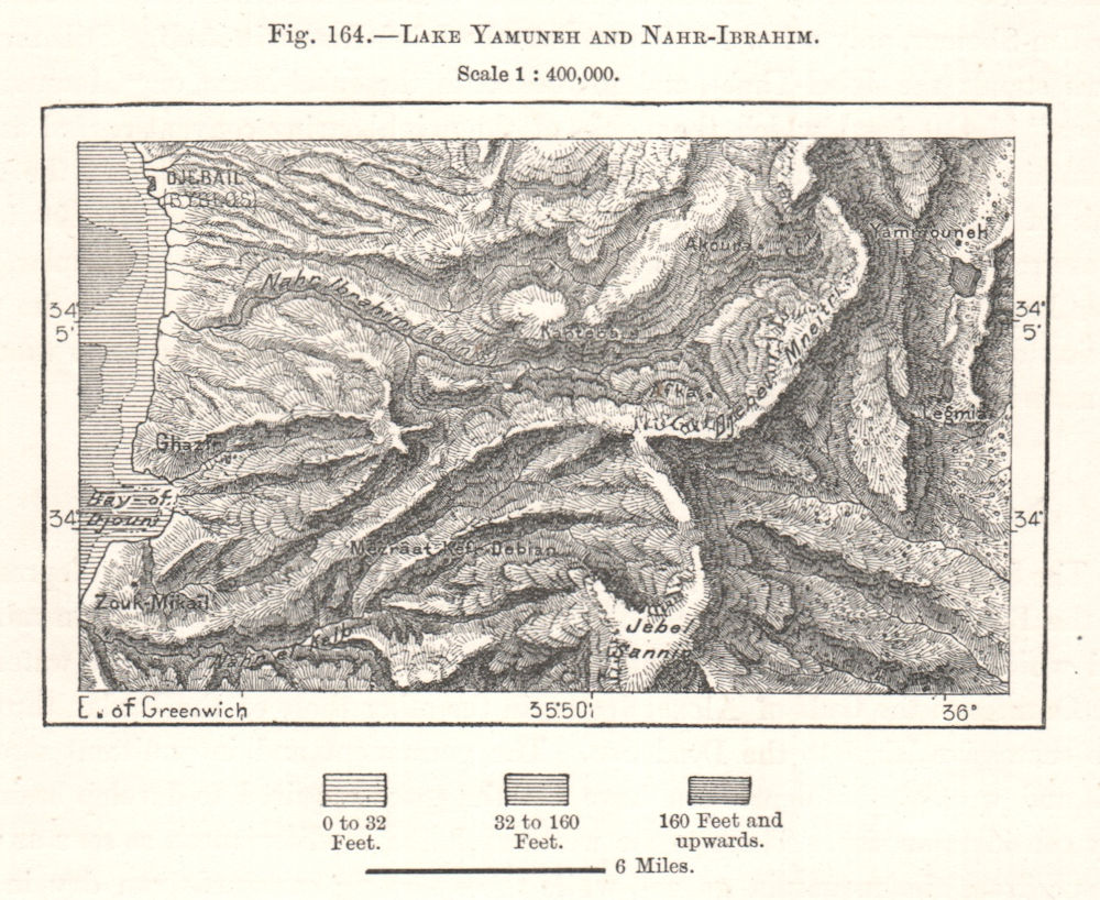 Associate Product Lake Yammoune and Nahr-Ibrahim river. Lebanon. Sketch map 1885 old antique