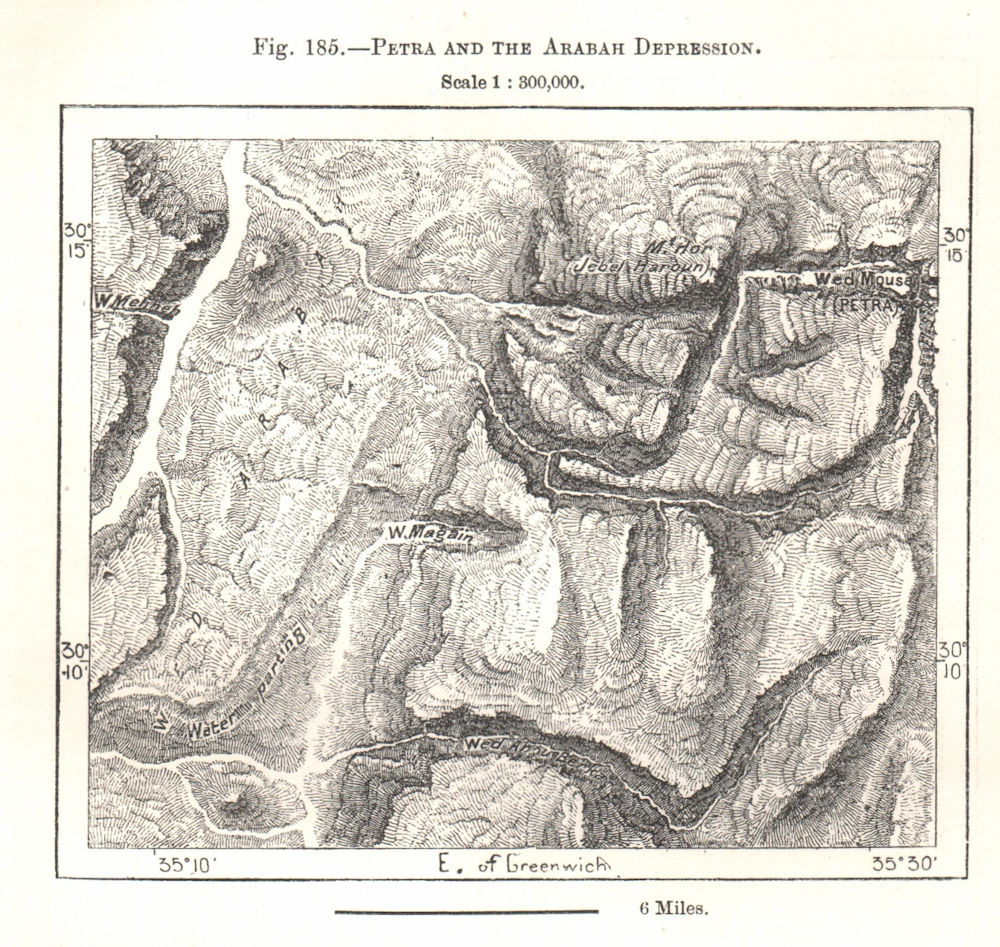Petra and the Arabah Depression. Jordan. Sketch map 1885 old antique chart