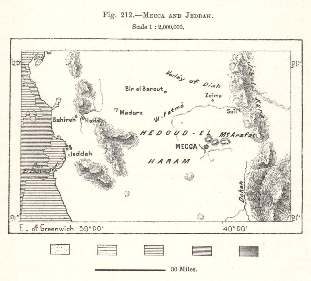 Mecca and Jeddah. Saudi Arabia. Sketch map 1885 old antique plan chart