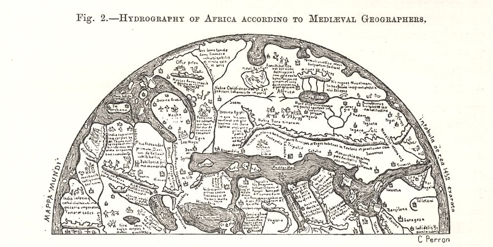 Hydrography of Africa according to Mediaeval Geographers. Sketch map 1885