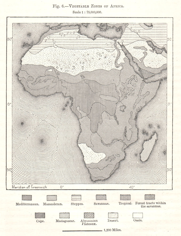 Associate Product Vegetable Zones of Africa. Sketch map 1885 old antique vintage plan chart