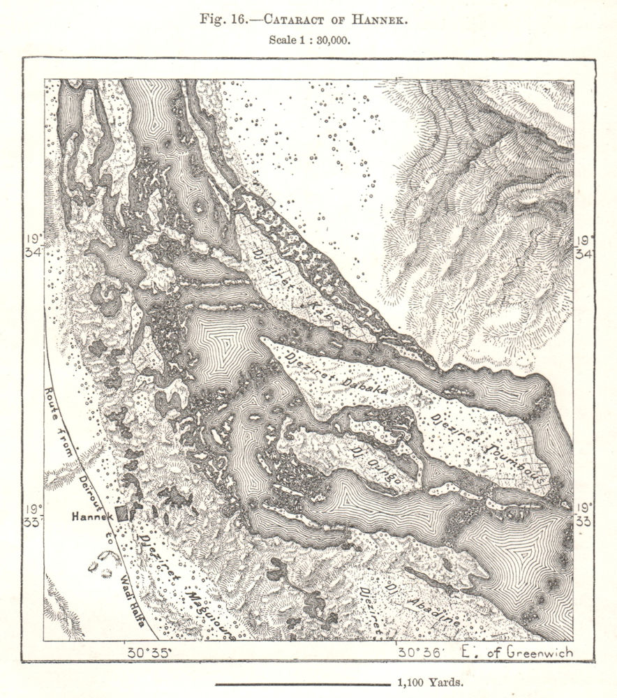Cataract of Hannek. Sudan. Sketch map 1885 old antique vintage plan chart