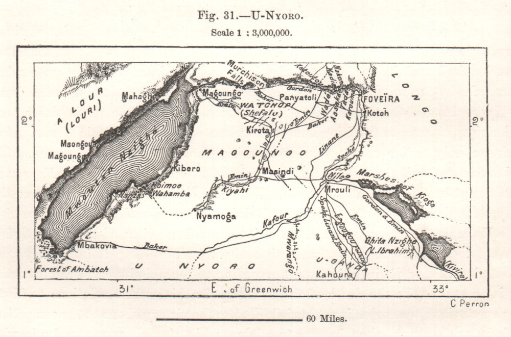 U-Nyoro. Uganda. Lake Albert. Sketch map 1885 old antique plan chart