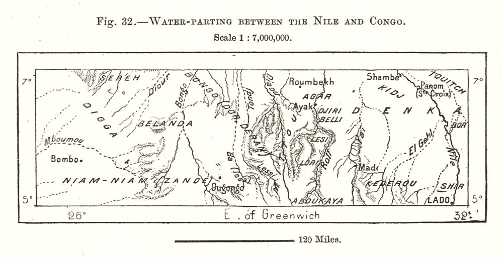 Associate Product Water-Parting between the Nile and Congo. Sudan. Sketch map 1885 old